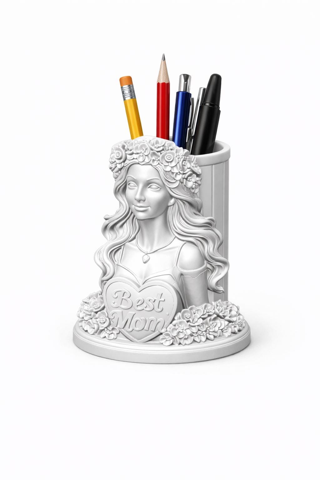 Beste Mama Büste Stifthalter STL-Datei – Dekorativer Muttertag Schreibtisch-Organizer 3D-Druckmodell
