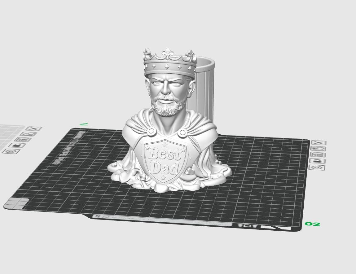 Beste Papa König Büste STL-Datei – Vatertagsgeschenk 3D-Druckmodell – Königlicher Papa Stiftehalter Skulptur – Druckbarer STL-Download