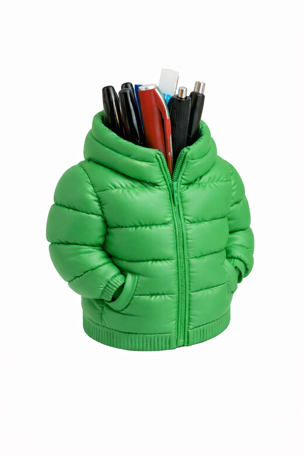 Puffer Jacket Pen Holder – Cute Desk Organizer, Funny Office Decor, Unique Pencil Holder, Gift for Coworker