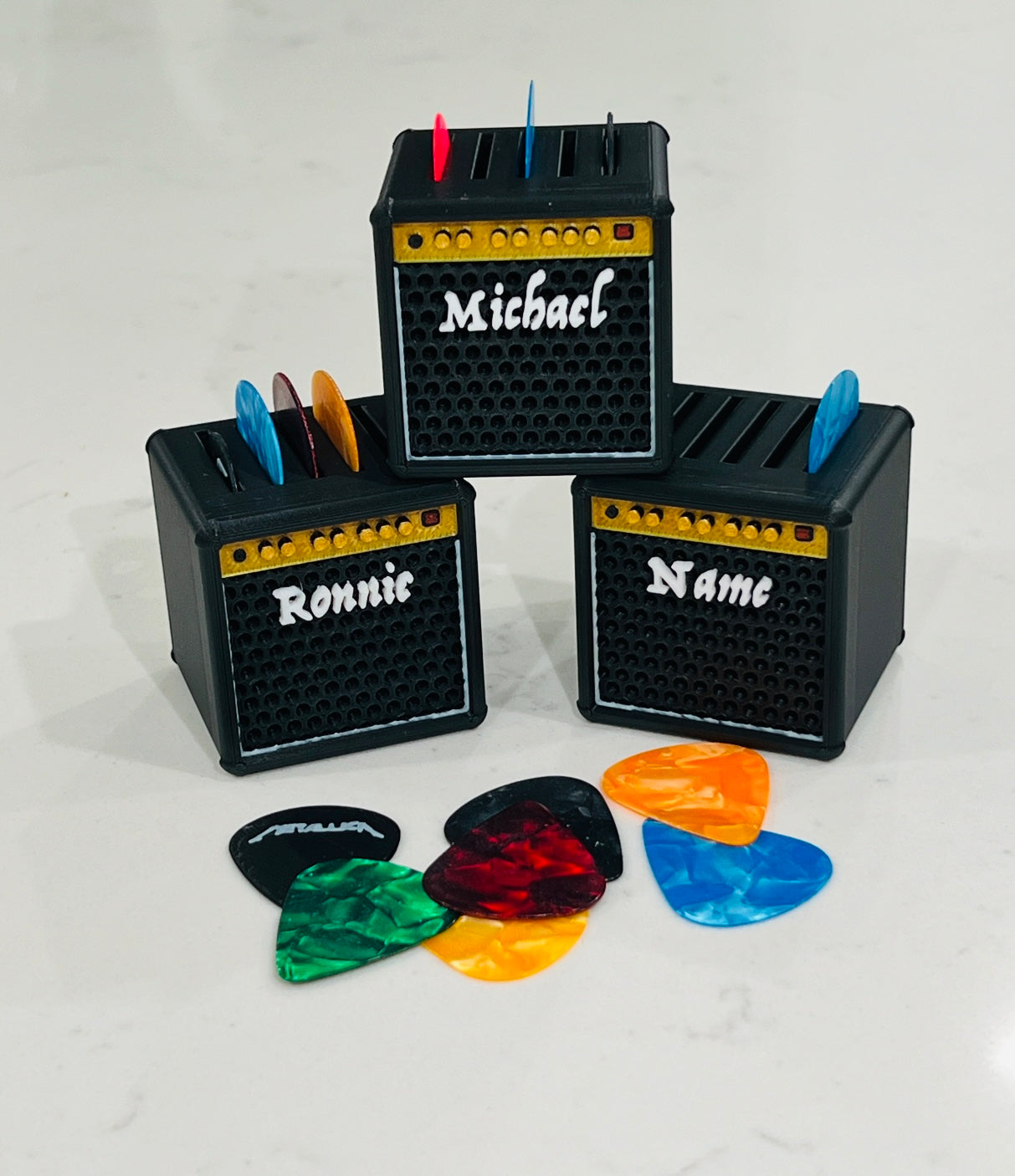 Custom Guitar Pick Holder – Personalized Amp Style Pick Organizer | Music Lover Gift & Desk Decor