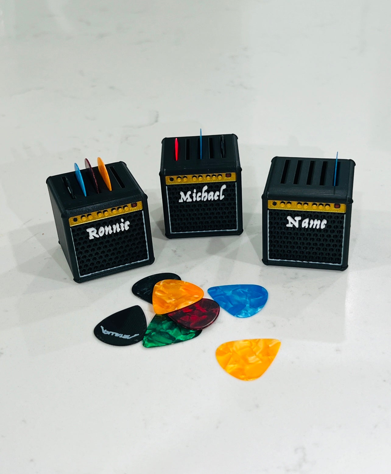 Custom Guitar Pick Holder – Personalized Amp Style Pick Organizer | Music Lover Gift & Desk Decor