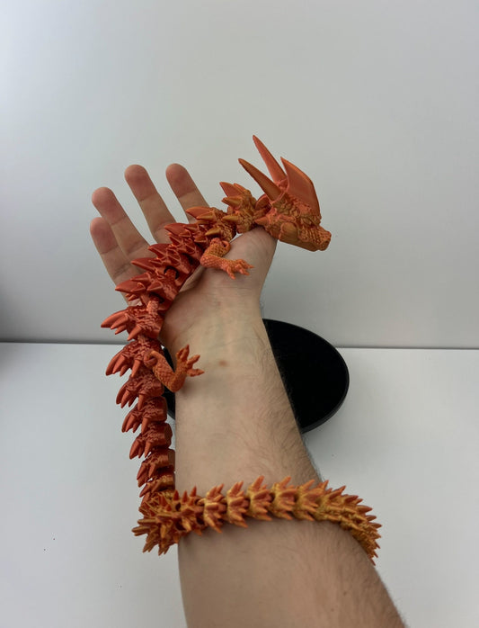 Custom 3D Printed Articulated Dragon Toy -  Orange Fantasy Creature Collectible - Fidget Toy
