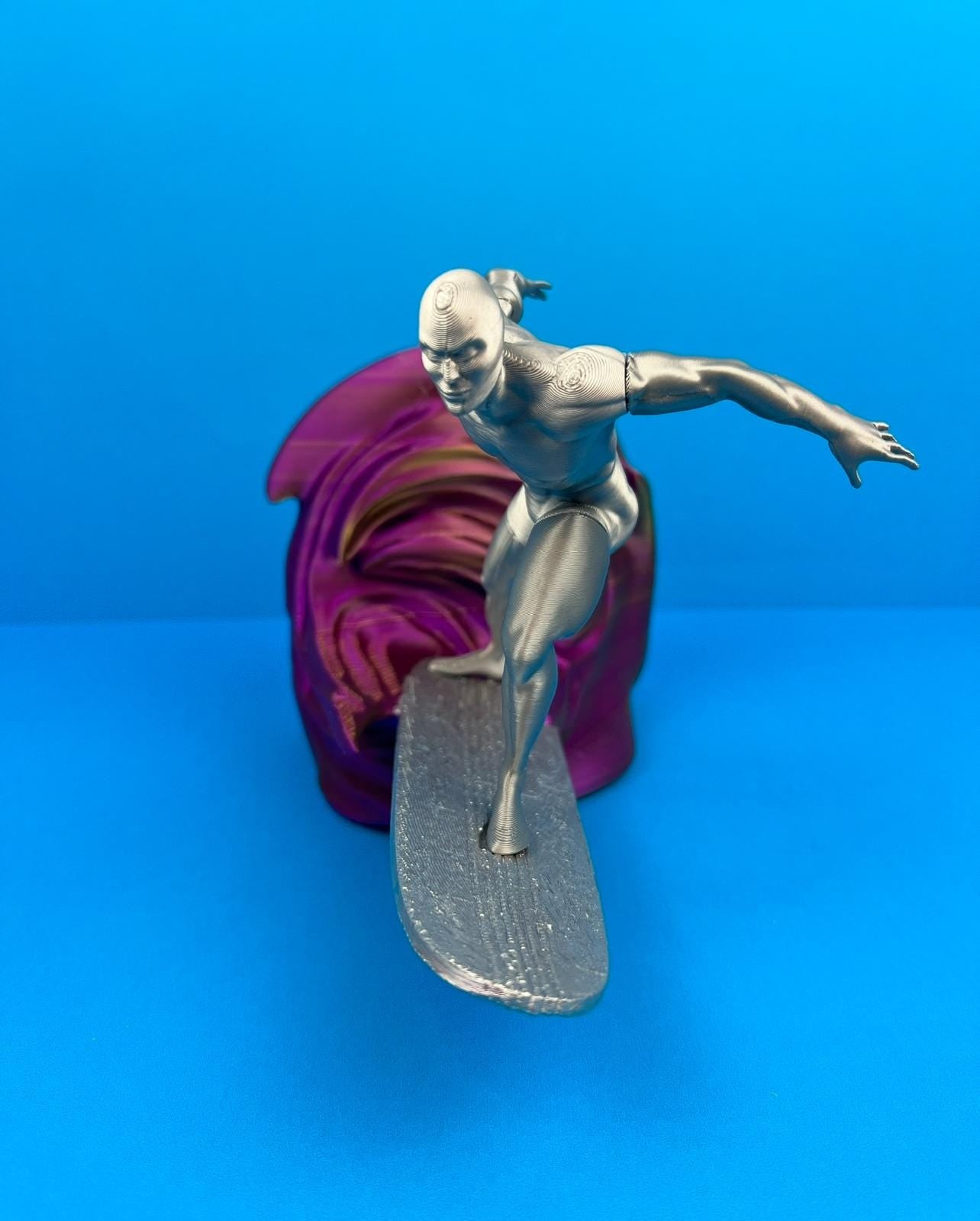 Sil-ver Surfer Figure with Cosmic Wave Base – Unique Collectible - 3D-Printed