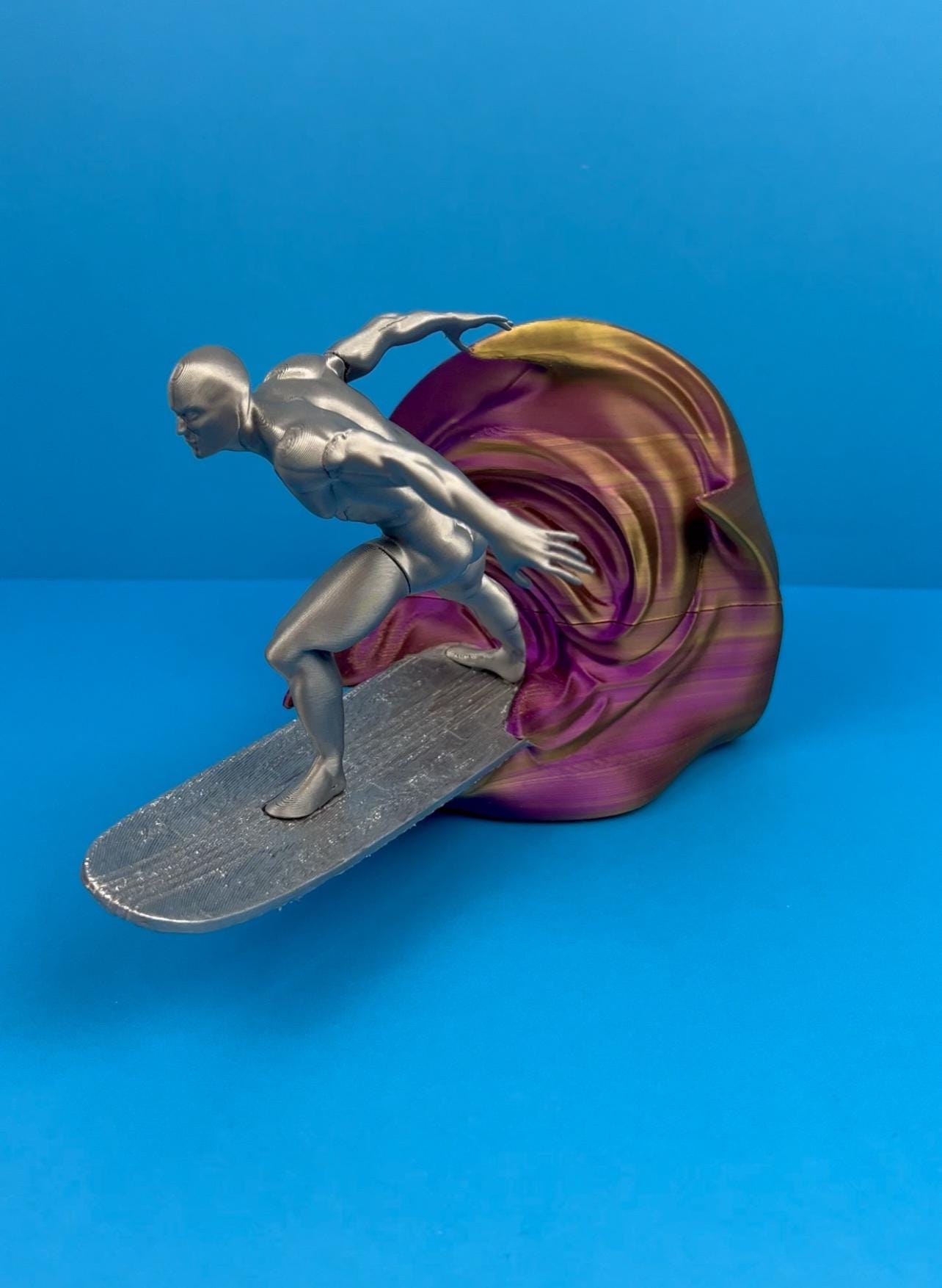 Sil-ver Surfer Figure with Cosmic Wave Base – Unique Collectible - 3D-Printed
