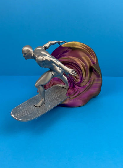 Sil-ver Surfer Figure with Cosmic Wave Base – Unique Collectible - 3D-Printed