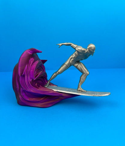 Sil-ver Surfer Figure with Cosmic Wave Base – Unique Collectible - 3D-Printed