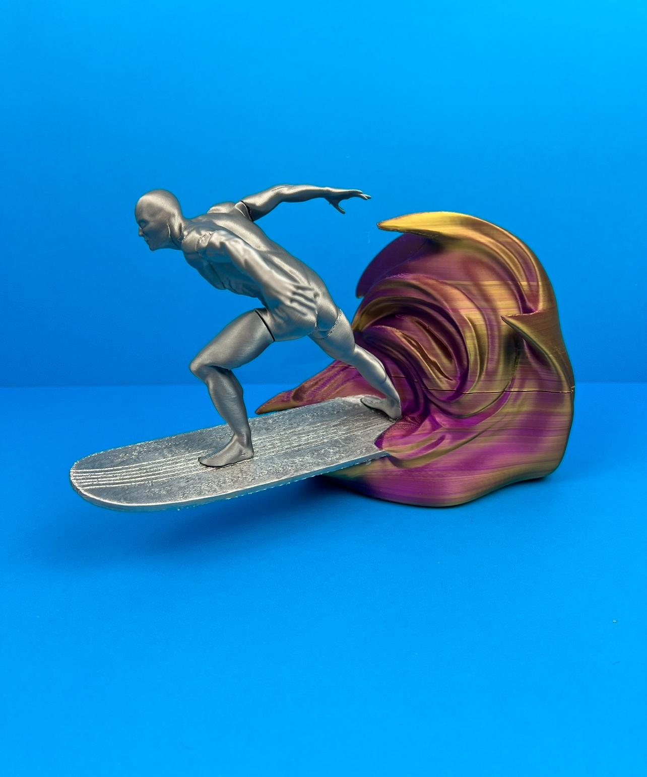 Sil-ver Surfer Figure with Cosmic Wave Base – Unique Collectible - 3D-Printed
