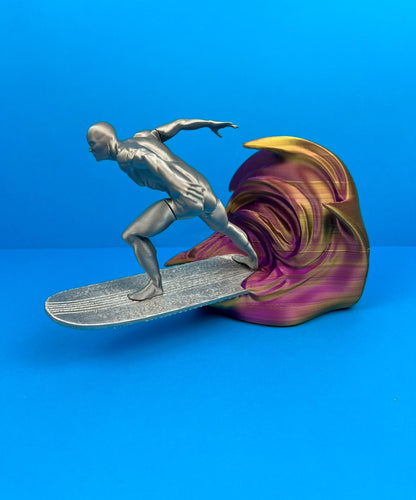 Sil-ver Surfer Figure with Cosmic Wave Base – Unique Collectible - 3D-Printed