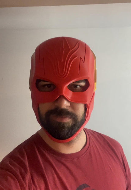 Speedster Hero Style Red Cosplay Helmet – Wearable Superhero Mask for Adults – Sci-Fi Costume Prop