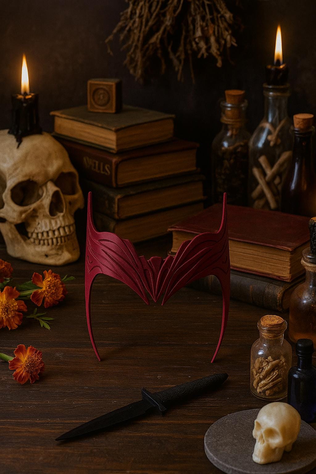 Scar-let Witch Inspired Crown | Red Cosplay Headpiece for Scrlet Witch Fans