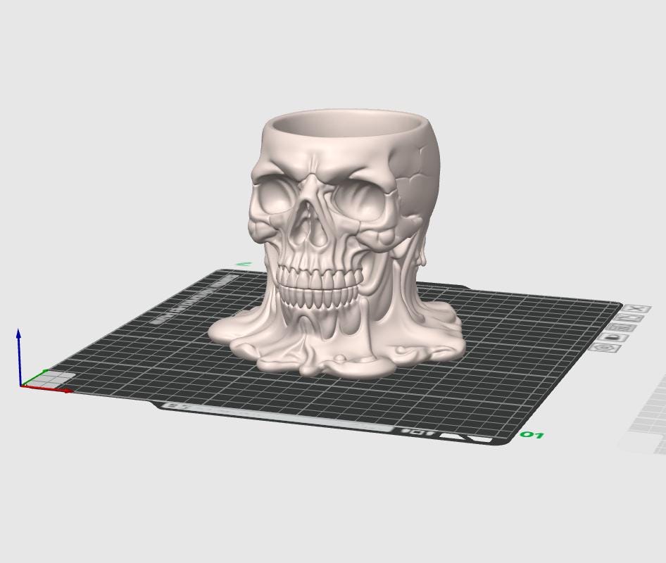 Skull Pen Holder STL – Melted Skull Desk Organizer 3D Print File – Gothic Skull Pencil Holder Model