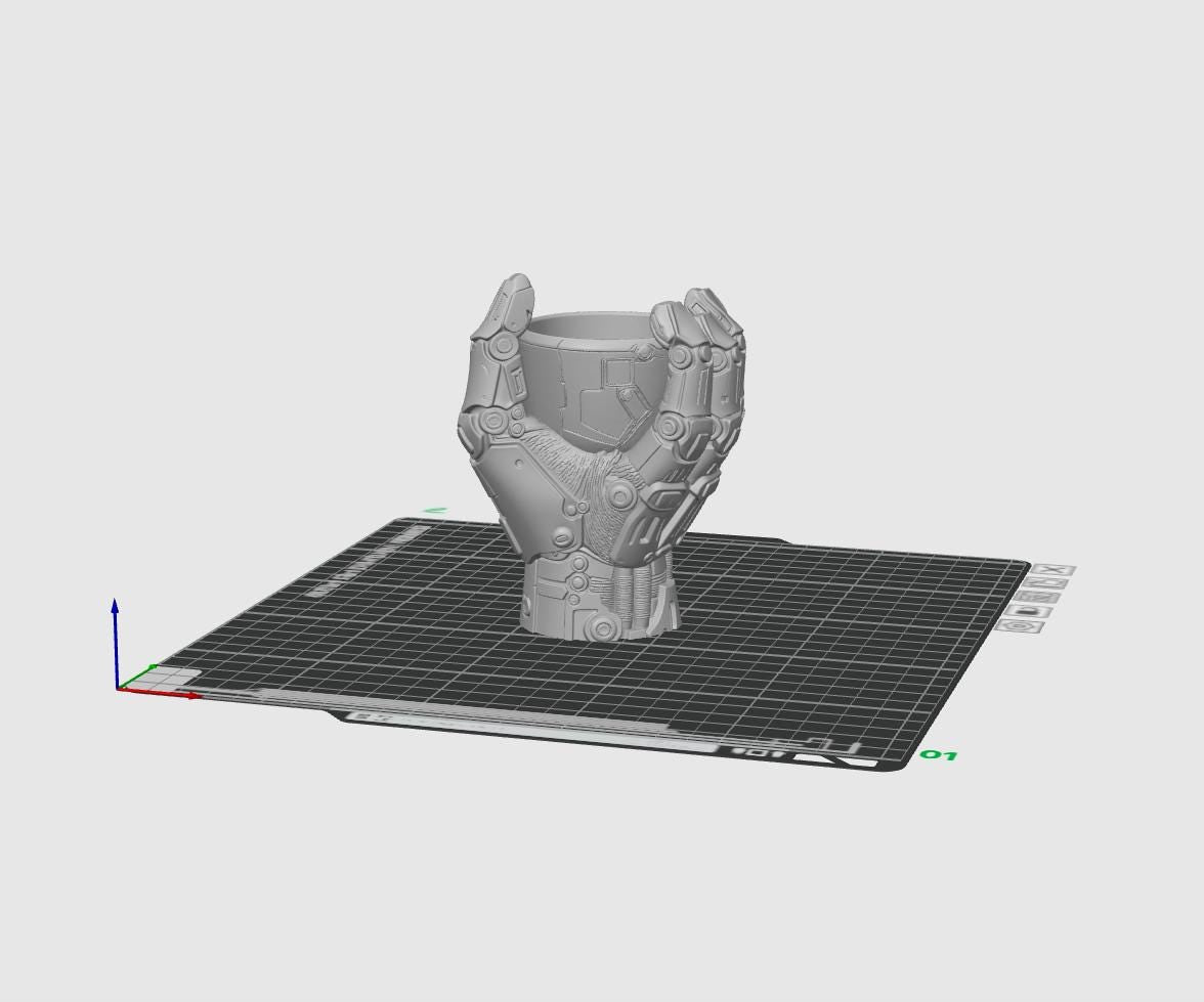 Roboterhand Stifthalter STL – Futuristischer mechanischer Schreibtisch-Organizer 3D-Druckdatei – Cyberpunk Bleistiftbecher Modell