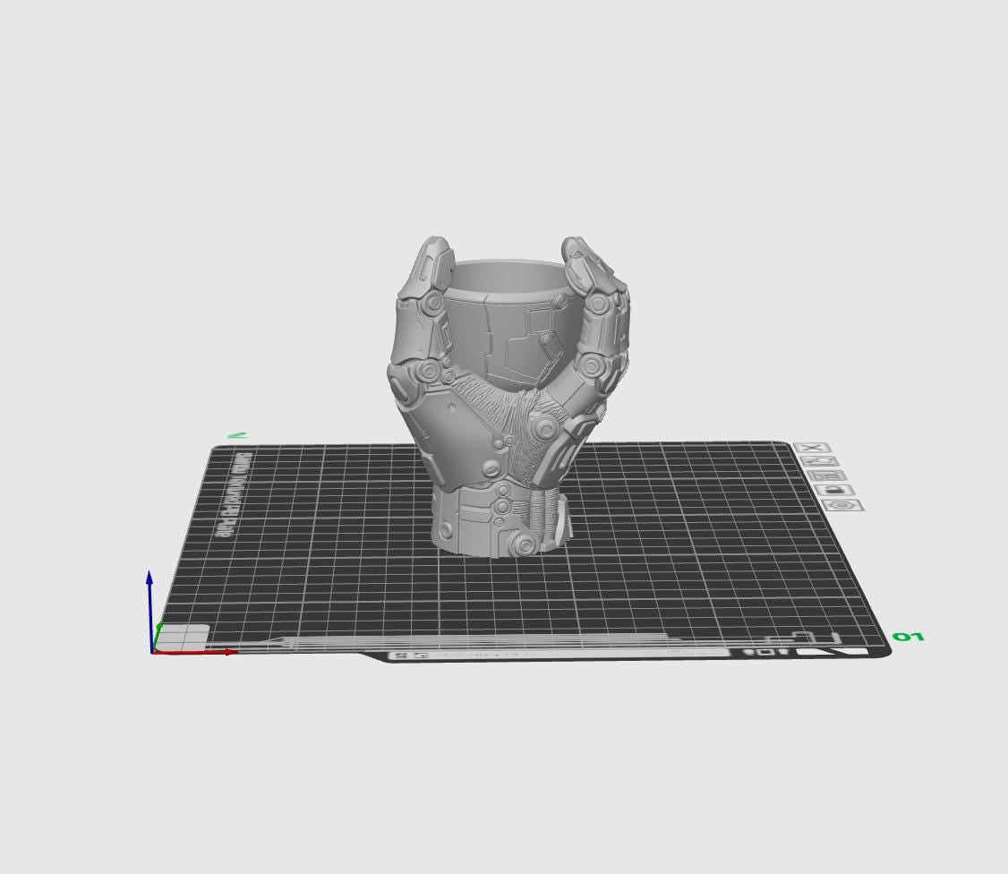 Roboterhand Stifthalter STL – Futuristischer mechanischer Schreibtisch-Organizer 3D-Druckdatei – Cyberpunk Bleistiftbecher Modell