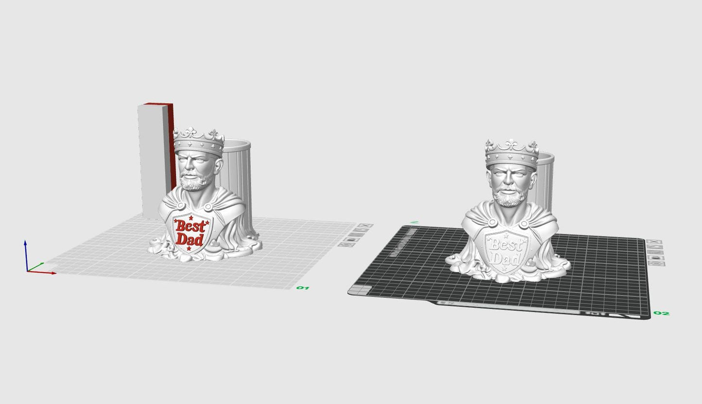 Beste Papa König Büste STL-Datei – Vatertagsgeschenk 3D-Druckmodell – Königlicher Papa Stiftehalter Skulptur – Druckbarer STL-Download