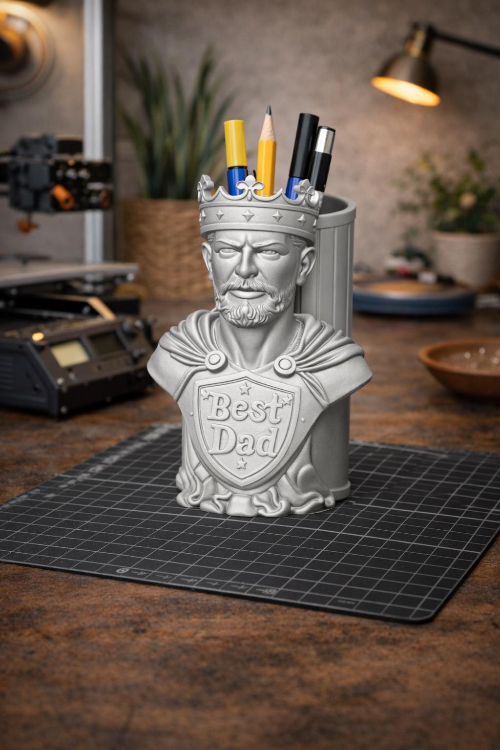 Beste Papa König Büste STL-Datei – Vatertagsgeschenk 3D-Druckmodell – Königlicher Papa Stiftehalter Skulptur – Druckbarer STL-Download