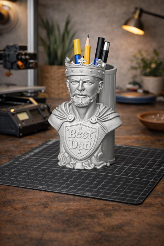 Best Dad King Bust STL File – Father’s Day Gift 3D Print Model – Royal Dad Pen Holder Sculpture – Printable STL Download