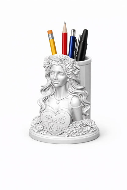 Best Mom Bust Pen Holder STL File – Decorative Mother’s Day Desk Organizer 3D Print Model