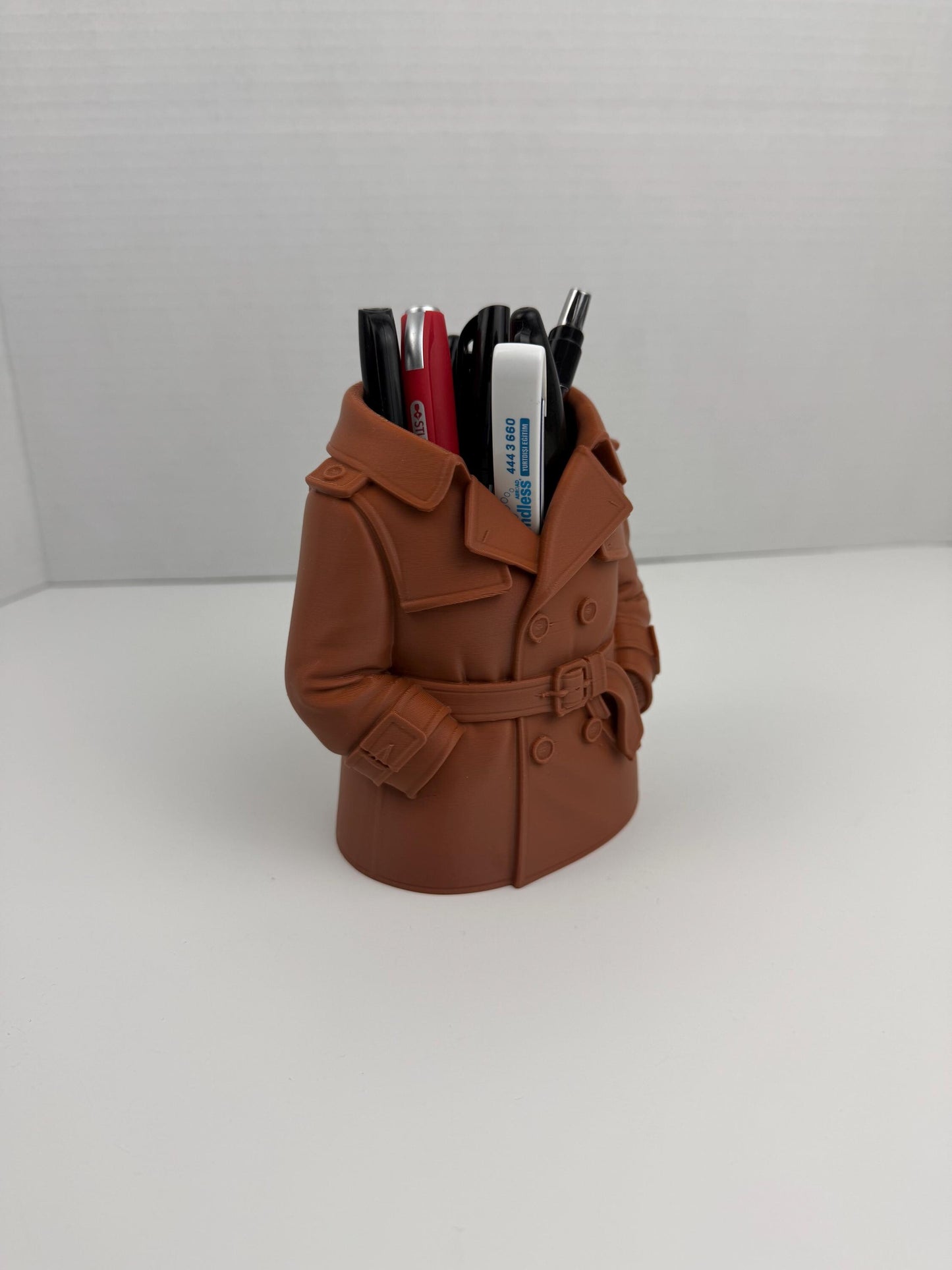 Trench Coat Pen Holder – Unique Desk Organizer, Funny Office Decor, Detective Style Pencil Holder, Gift for Coworker, Desk Accessory