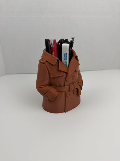 Trench Coat Pen Holder – Unique Desk Organizer, Funny Office Decor, Detective Style Pencil Holder, Gift for Coworker, Desk Accessory