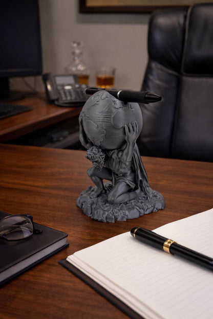 Atlas Pen Holder – Mythology Desk Organizer, Greek Statue Pencil Holder, Unique Office Decor, Titan Desk Accessory, Gift for Boss,