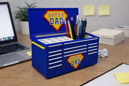 Super Dad Pen Holder Toolbox – Gift for Dad, Father's Day Gift, Desk Organizer for Dad, Tool Box Pencil Holder, Dad Office Decor