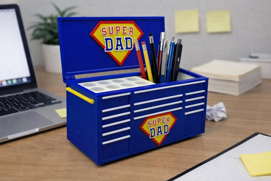 Super Dad Pen Holder Toolbox – Gift for Dad, Father's Day Gift, Desk Organizer for Dad, Tool Box Pencil Holder, Dad Office Decor