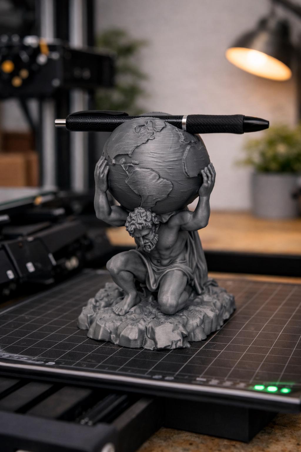 Atlas Stifthalter STL – Griechischer Titan hält die Erde 3D-Druckdatei, Mythologie Schreibtisch-Organizer, Statuen-Bleistifthalter, Sofort-Download