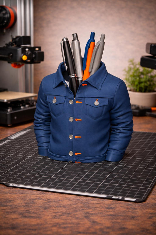 Denim Jacket Pen Holder STL File – 3D Printable Jacket Desk Organizer – Stylish Office Pencil Holder – Digital Download STL Model
