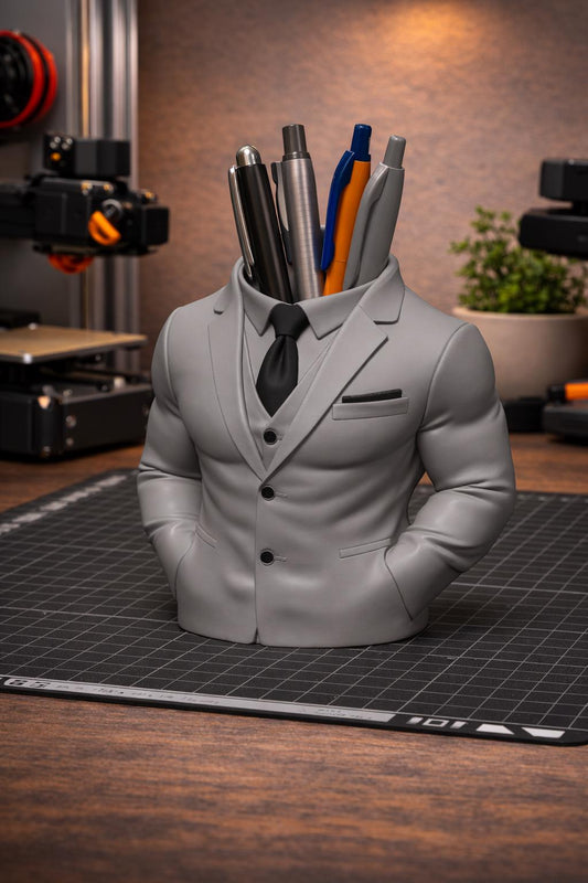 Muscular Suit Pen Holder STL File – 3D Printable Desk Organizer – Modern Office Decor – Unique Business Gift STL – Digital Download