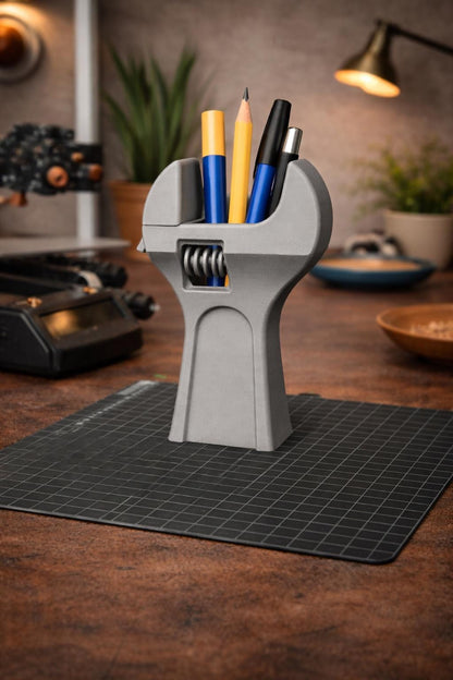 Wrench Pen Holder STL – Adjustable Spanner Desk Organizer 3D Print File – Tool Shaped Pencil Cup Model