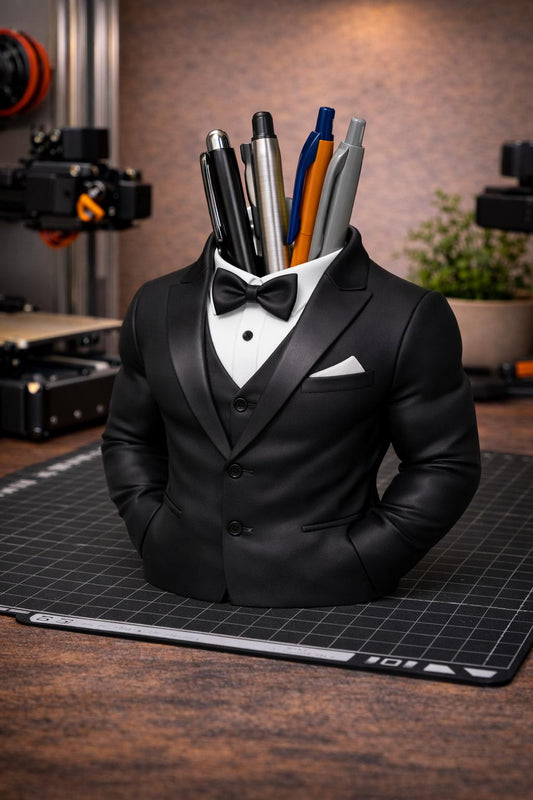 Luxury Tuxedo Pen Holder STL File – 3D Printable Executive Desk Organizer – Elegant Suit Pencil Holder – Modern Office Decor