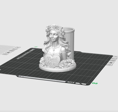 Best Mom Bust Pen Holder STL File – Decorative Mother’s Day Desk Organizer 3D Print Model