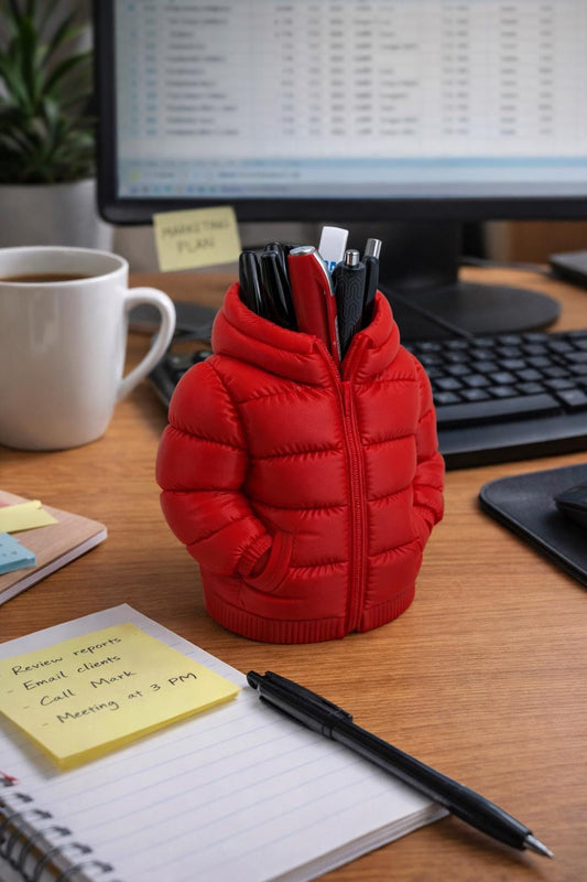 Puffer Jacket Pen Holder – Cute Desk Organizer, Funny Office Decor, Unique Pencil Holder, Gift for Coworker