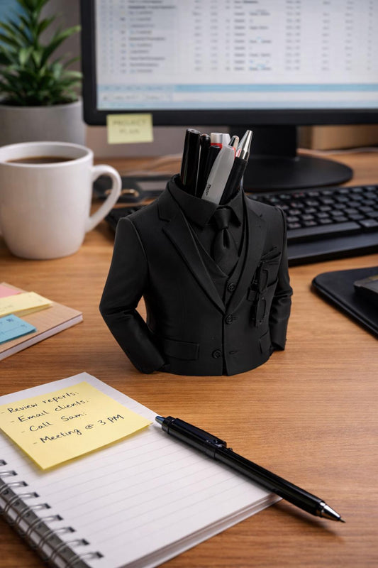 Suit Pen Holder – Elegant Desk Organizer, Funny Office Decor, Business Style Pencil Holder, Gift for Coworker, Boss Gift