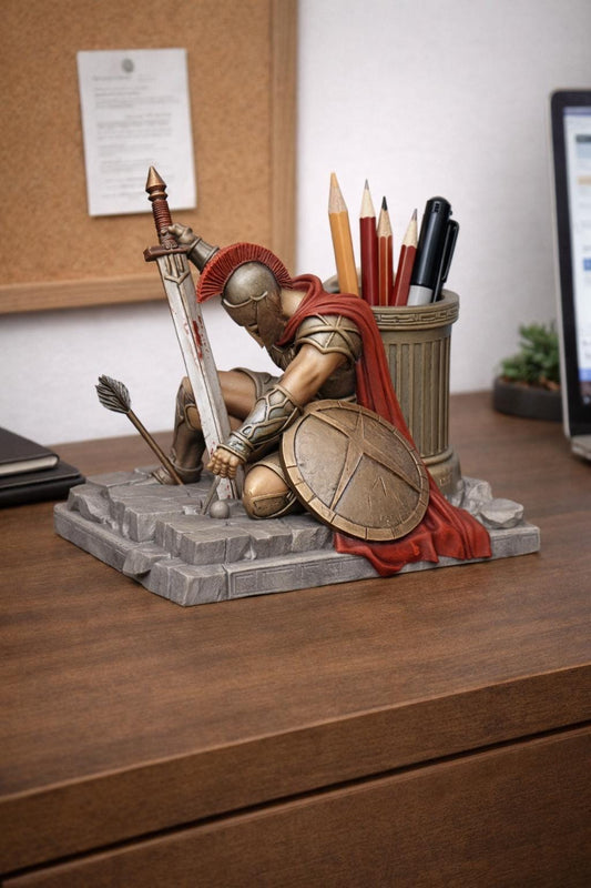 Spartan Warrior Pen Holder STL – Ancient Greek Soldier Desk Organizer 3D Print File, Gladiator Pencil Cup Statue, Warrior Sculpture Decor