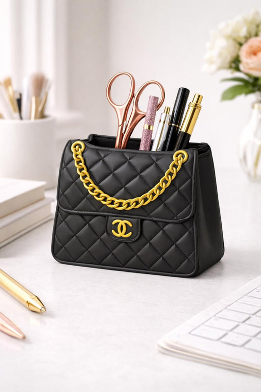 Luxury Handbag Pen Holder STL File – Quilted Designer Bag Desk Organizer – Fashion Inspired Pencil Holder – 3D Print Digital Download