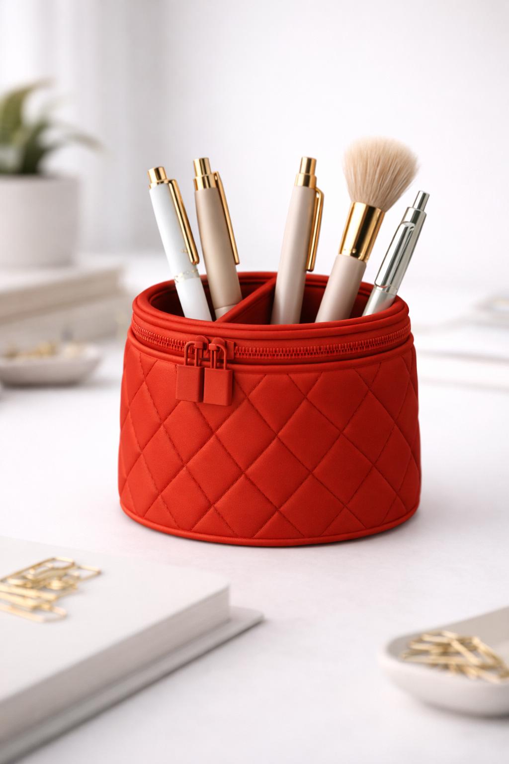 Luxury Vanity Bag Pen Holder STL File – Makeup Brush Organizer 3D Print – Cosmetic Bag Desk Organizer – Cute Vanity Storage